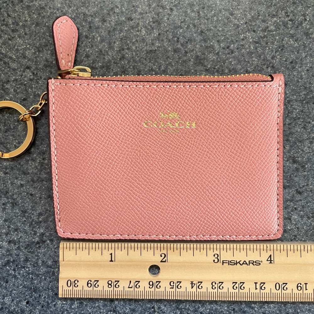 Coach Dusty Rose Leather Zip Card Holder with Gold Key Ring